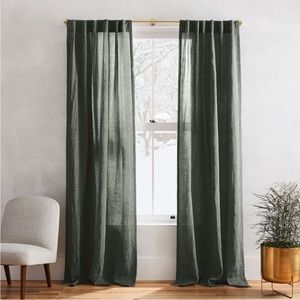 SOLD New West Elm Belgian Flax Linen Curtains (x2 panels) 48x108 Green Olive